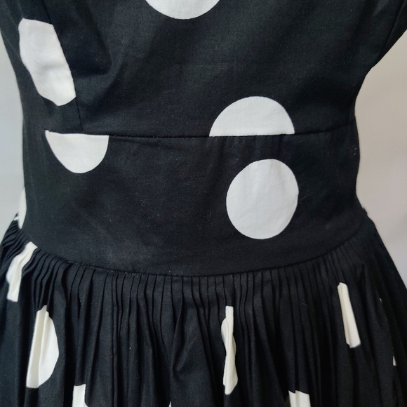 MODCLOTH Polka Dot Dress 6 Fit & Flare Tulle Sleeveless Cotton Midi Black White - Picture 6 of 14